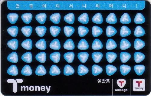 Tarjeta de transporte T-money azul y negra